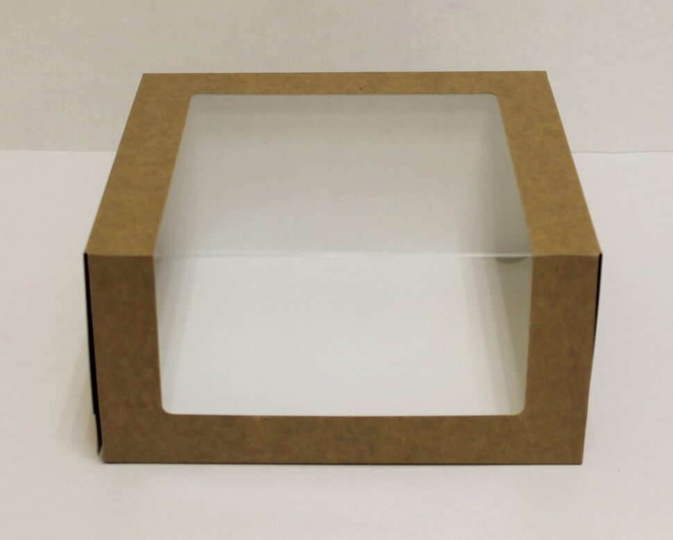 Коробка для торта с окном  22.5*22.5*11 см, крафт/белая
