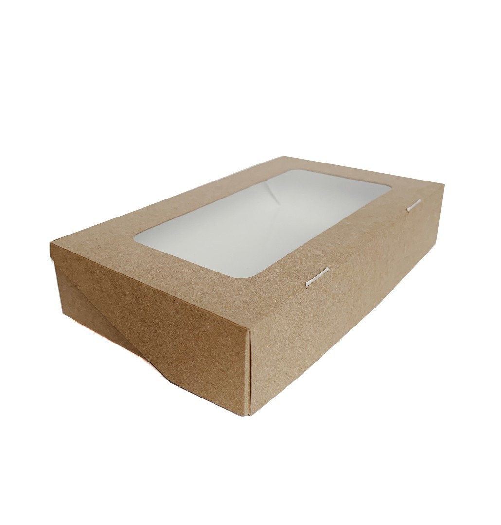 Коробка для сладостей, пряников и печенья с окном, 200*120*40 мм, двусторонняя белая\крафт