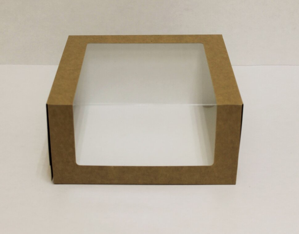 Коробка для торта с окном  18*18*10 см, крафт/белая