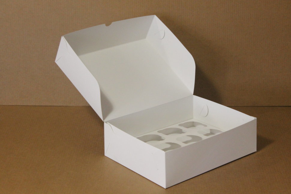 Коробка для 9 капкейков 25*25*10 без окна, белая