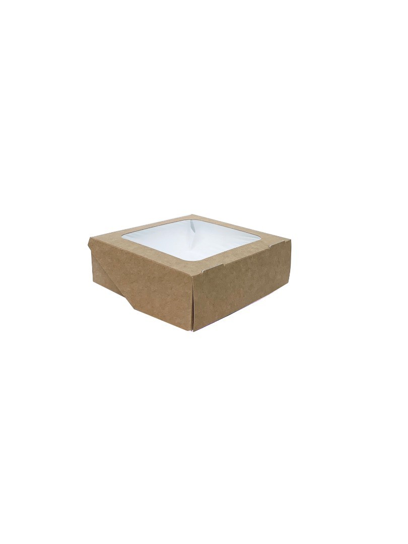 Коробка для сладостей, пряников и печенья с окном, 115*115*40 мм, двусторонняя белая\крафт
