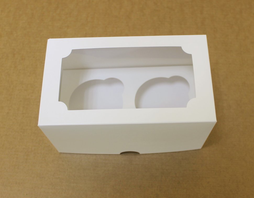 Коробка для 2 капкейков 16*10*10 с окном, белая