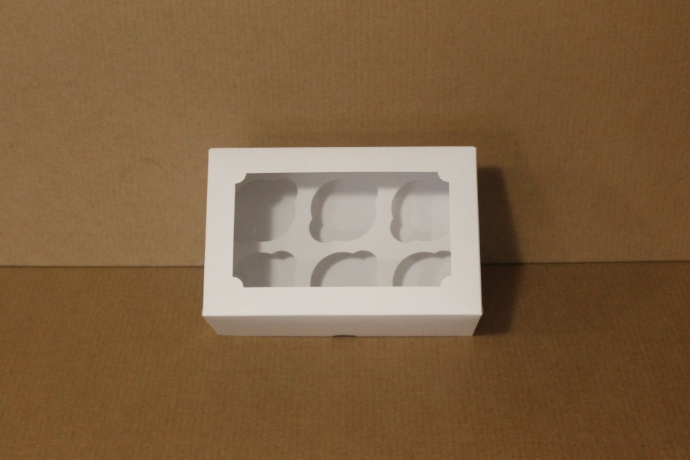 Коробка для 6 капкейков 25*17*10 с окном, белая